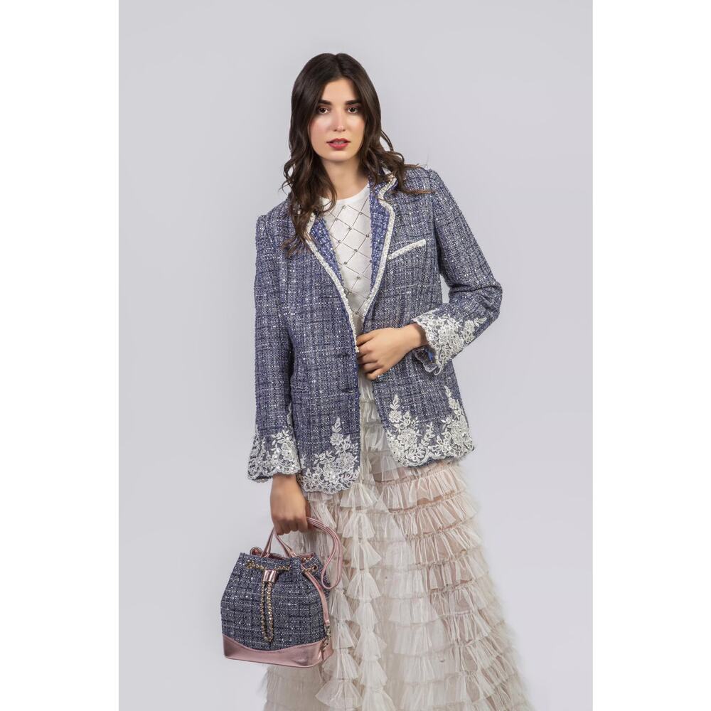Minime Paris Denim Tweed and Lace Detail Blazer